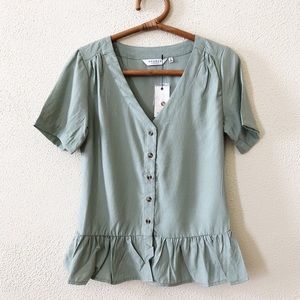 NWT Anthropologie Sage Green Peplum Hem Tee